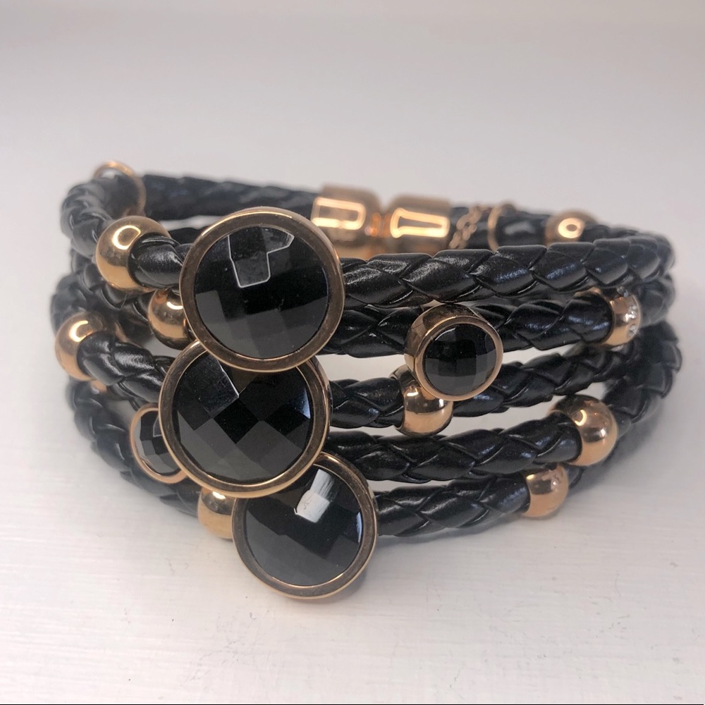 Folli Follie black leather bracelet wrap